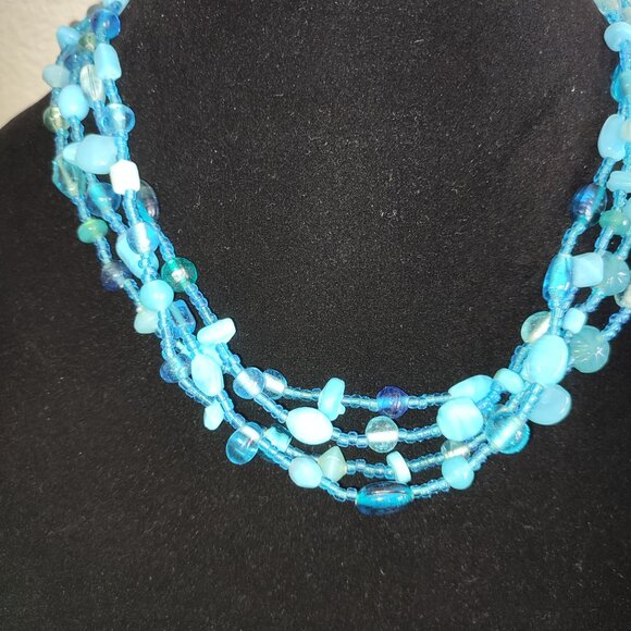 Ultra Long Necklace Wear in 2 3 4 5 Strands Adjustable Length Blue Stones - Picture 3 of 10
